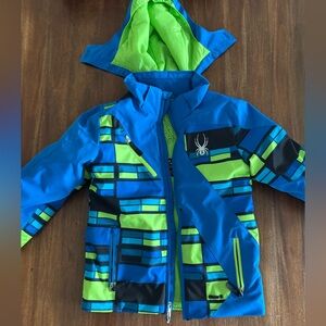 Spyder Blue Green Ski Jacket size 7 youth